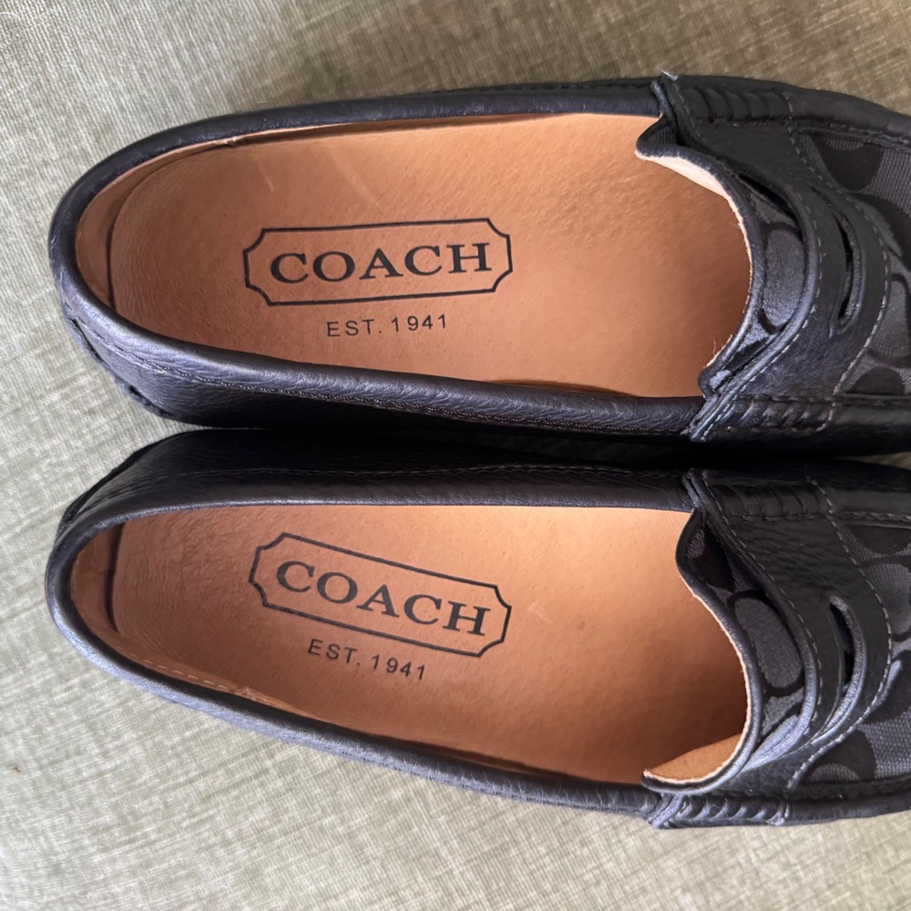 Coach Neal Mens 7M Black Signature Canvas Leather Driving Loafers with COA - Picture 6 of 7